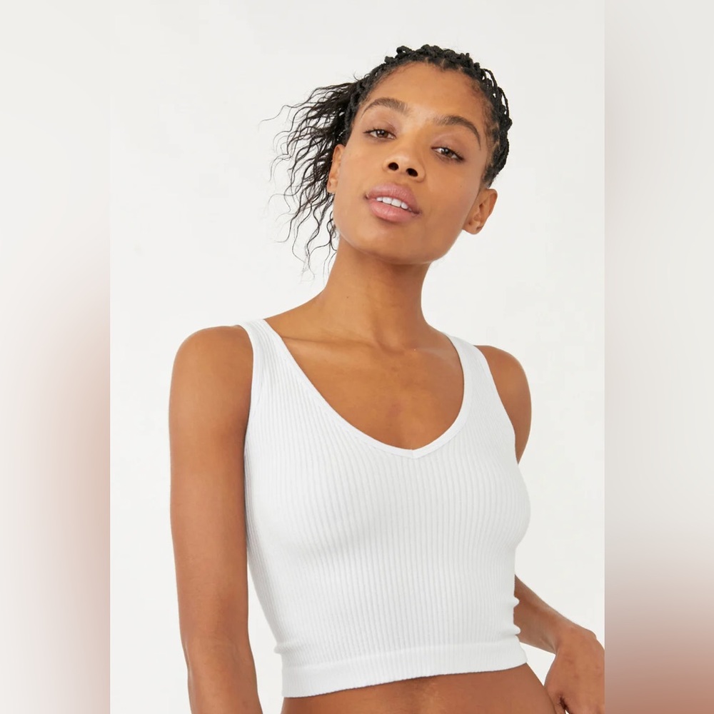 Intimately By Free People White Rib Crop Bra Top Wide Strap Tank Brami Bralette